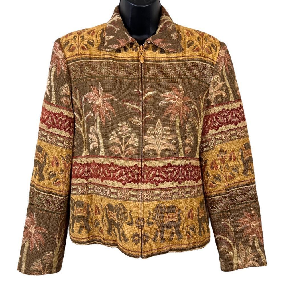 Vintage Giancarlo Ferrari Elephant Print Tapestry Zip Up Blazer Jacket